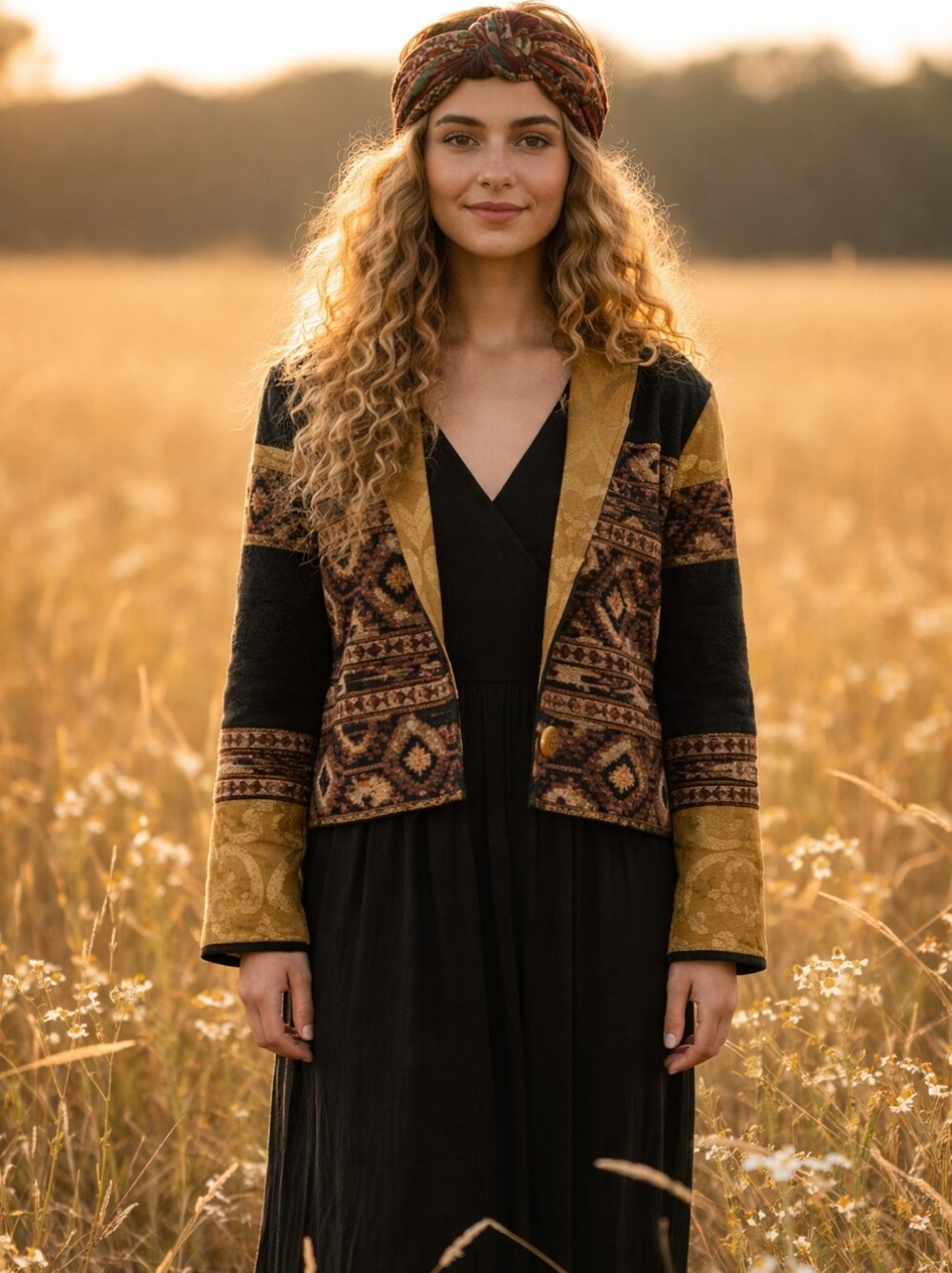 Richart Black and Gold Patterned Jacket